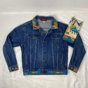 Vtg Sergio Valente Sz M Jean Jacket w Southwestern Trim